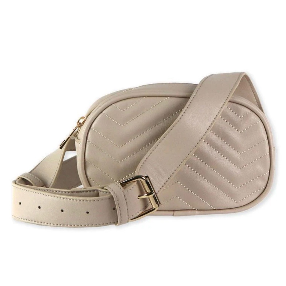 UE Cream Quilted Fanny Pack Crossbody | Minimalist Belt Bag | Adjustable Stra